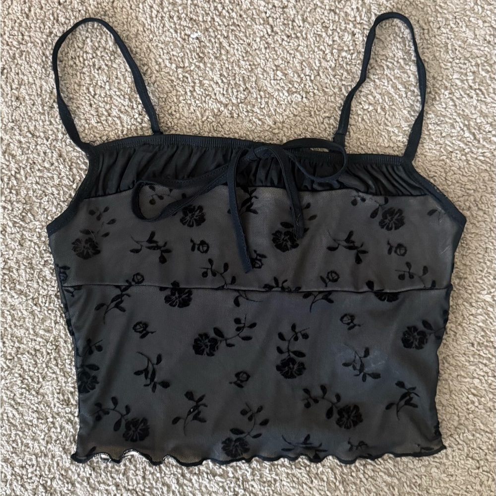 SHEIN Black Camisole Crop Top with Tie Front and Fitted Style